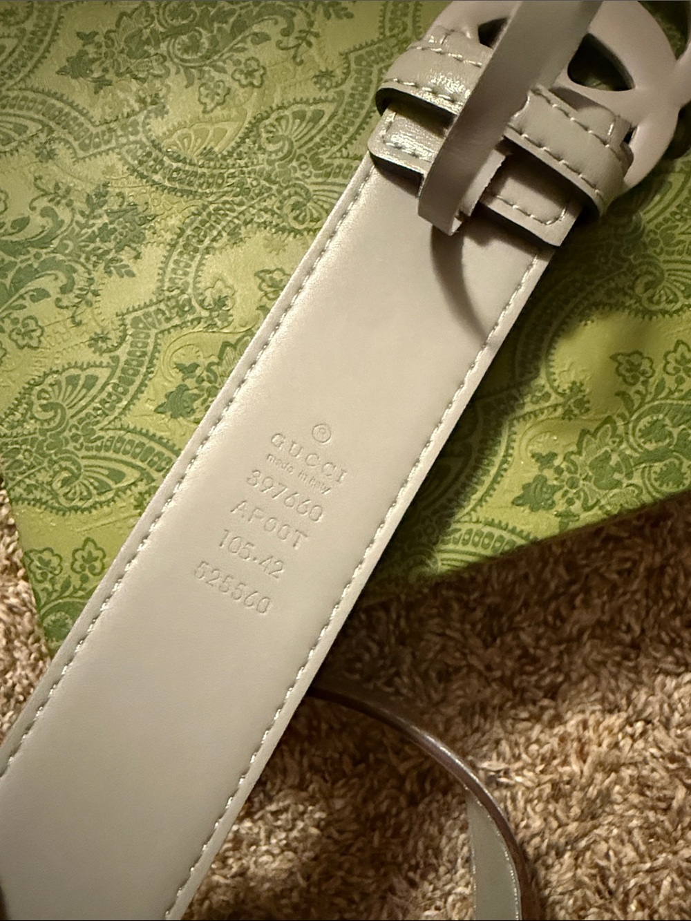 Gray  Interlocking GG  Gucci Buckle Leather Belt - Picture 4 of 7
